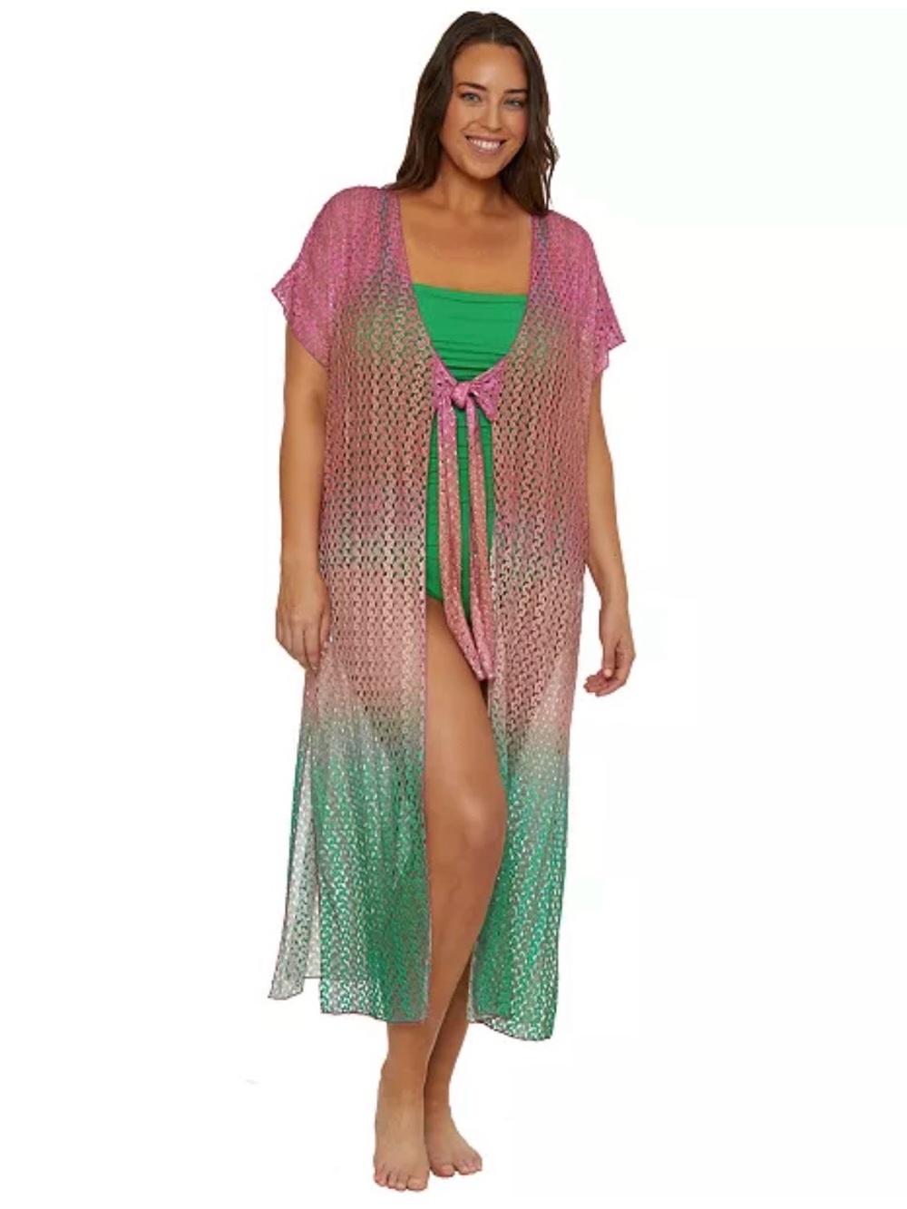 Becca Plus Size Sunset Ombré Maxi Crochet Tunic Cover-Up NEW
